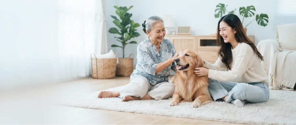 Family together with their dog
